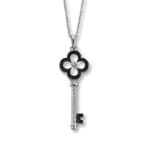 Previously Owned Black & White Diamond Key Necklace 1/5 ct tw Sterling Silver