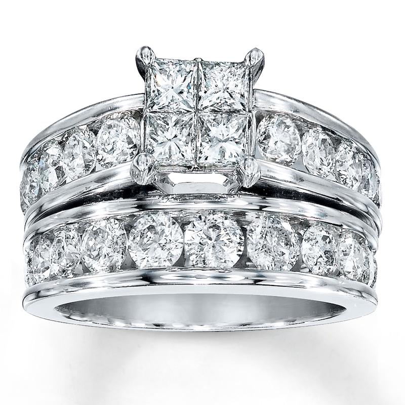 Main Image 1 of Previously Owned Diamond Bridal Set 3 cttw Princess-cut/Round 14K White Gold