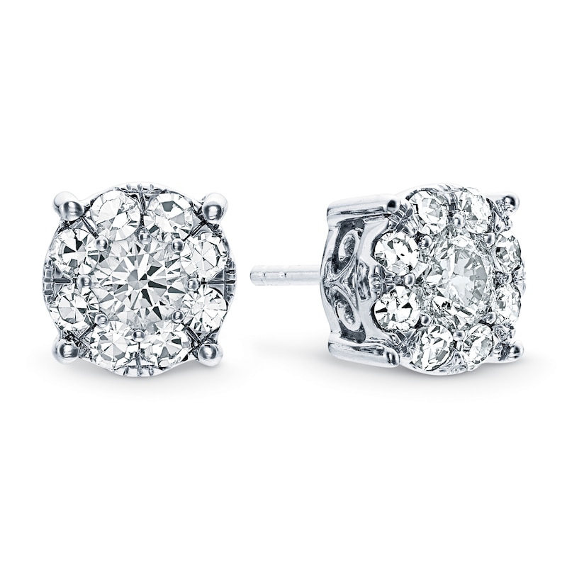 Main Image 1 of Previously Owned Diamond Earrings 1 ct tw Round-cut 14K White Gold