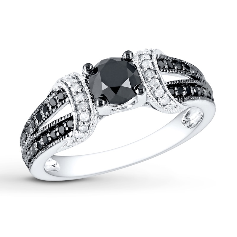 Main Image 1 of Previously Owned Black & White Diamond Engagement Ring 1 ct tw 10K White Gold Size 7.5