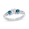 Thumbnail Image 0 of Previously Owned Blue/White Diamond 3-Stone Engagement Ring 3/4 ct tw Round-cut 10K White Gold