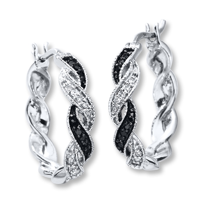 Previously Owned Black & White Diamond Hoop Earrings 1/6 ct tw Sterling Silver