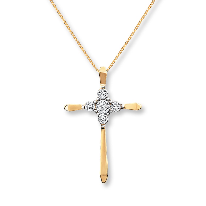Previously Owned Diamond Cross Necklace 1/20 ct tw Round-cut 10K Yellow Gold