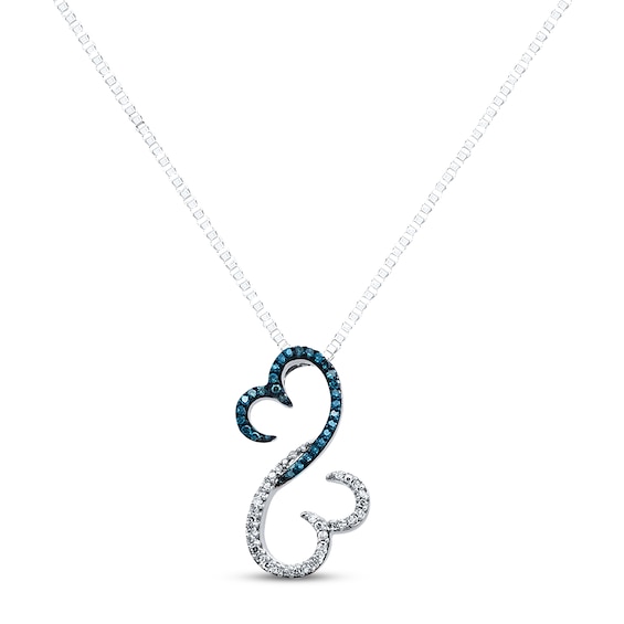 Previously Owned Open Heart Necklace 1/6 cttw Diamonds Blue/White Sterling Silver 18"