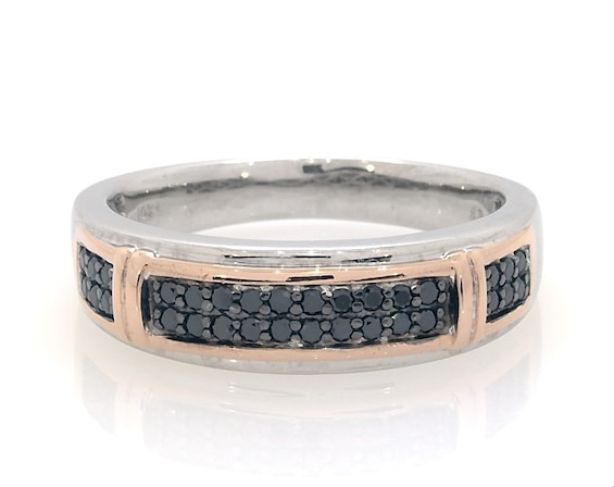 Previously Owned Men's Black Diamond Band 1/3 ct tw Round-cut 10K Two-Tone Gold