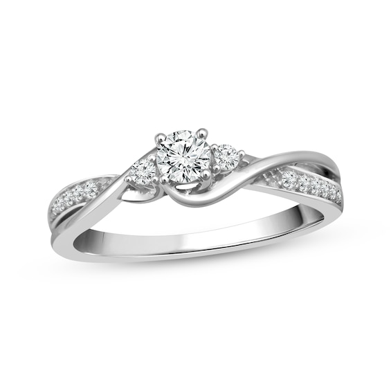 Previously Owned Round-Cut Diamond Three-Stone Engagement Ring 1/3 ct tw 10K White Gold Size 6