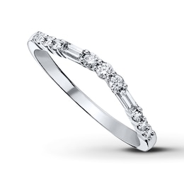 Previously Owned Diamond Anniversary Ring 1/4 ct tw Round & Baguette-cut 14K White Gold