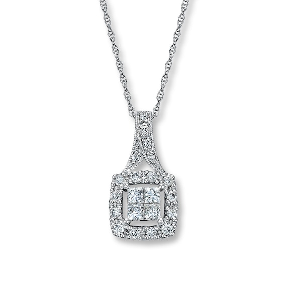 Previously Owned Diamond Necklace 3/8 ct tw Princess & Round-Cut 10K White Gold