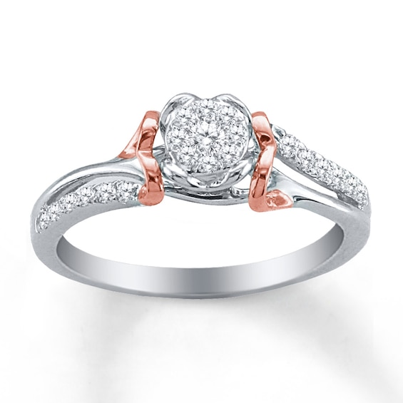 Previously Owned Promise Ring 1/4 ct tw Round-cut Diamonds Sterling Silver & 10K Rose Gold