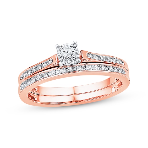 Previously Owned Diamond Bridal Set 1/8 ct tw Round-cut 10K Rose Gold