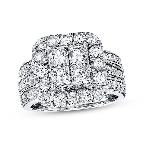 Previously Owned Diamond Bridal Set 3 ct tw Princess & Round-cut 14K White Gold