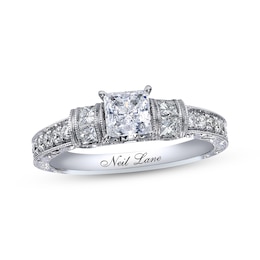 Previously Owned Neil Lane Diamond Engagement Ring 1-1/8 ct tw Princess & Round-cut 14K White Gold