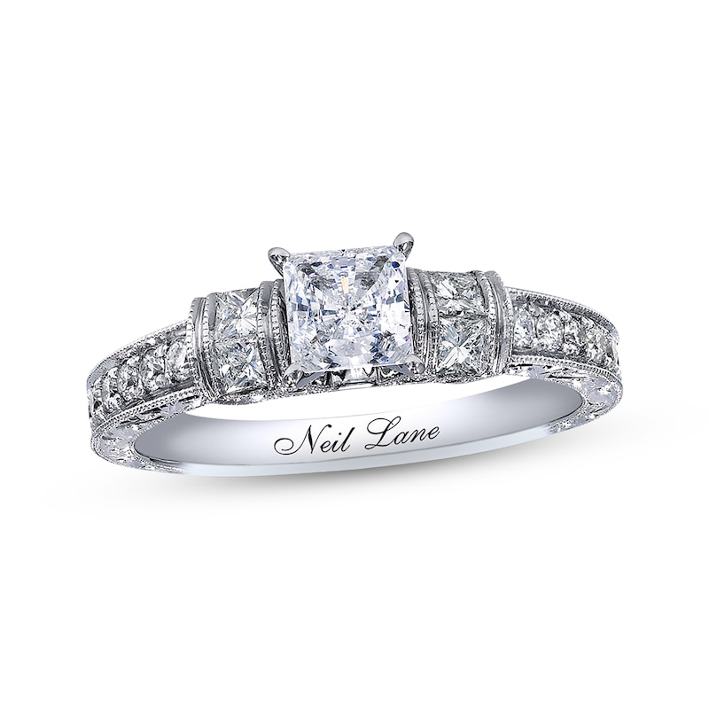 Main Image 1 of Previously Owned Neil Lane Diamond Engagement Ring 1-1/8 ct tw Princess & Round-cut 14K White Gold