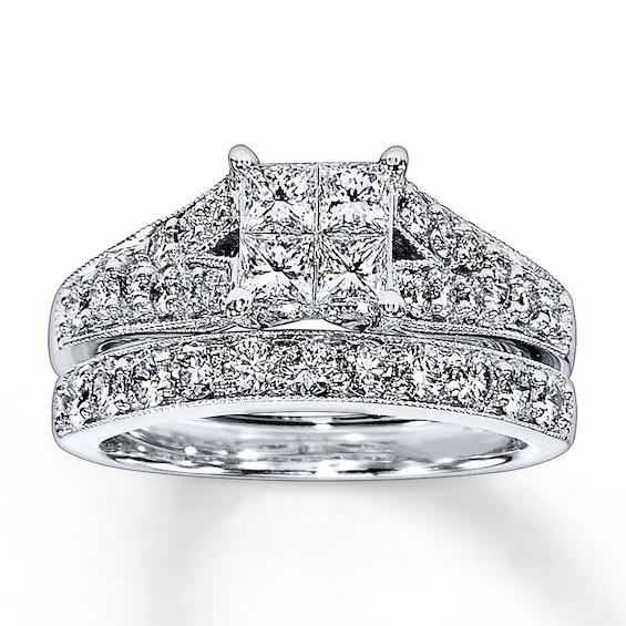 Previously Owned Diamond Bridal Set 1-1/2 ct tw Princess & Round-cut 14K White Gold
