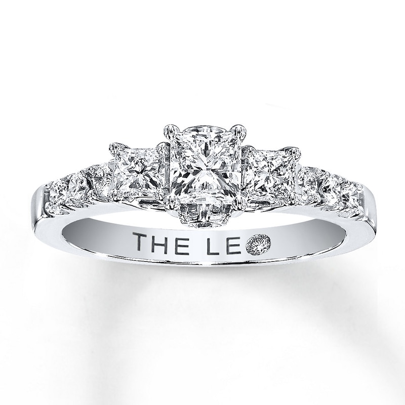 Main Image 1 of Previously Owned THE LEO Engagement Ring 7/8 ct tw Princess & Round-cut Diamonds 14K White Gold - Size 4