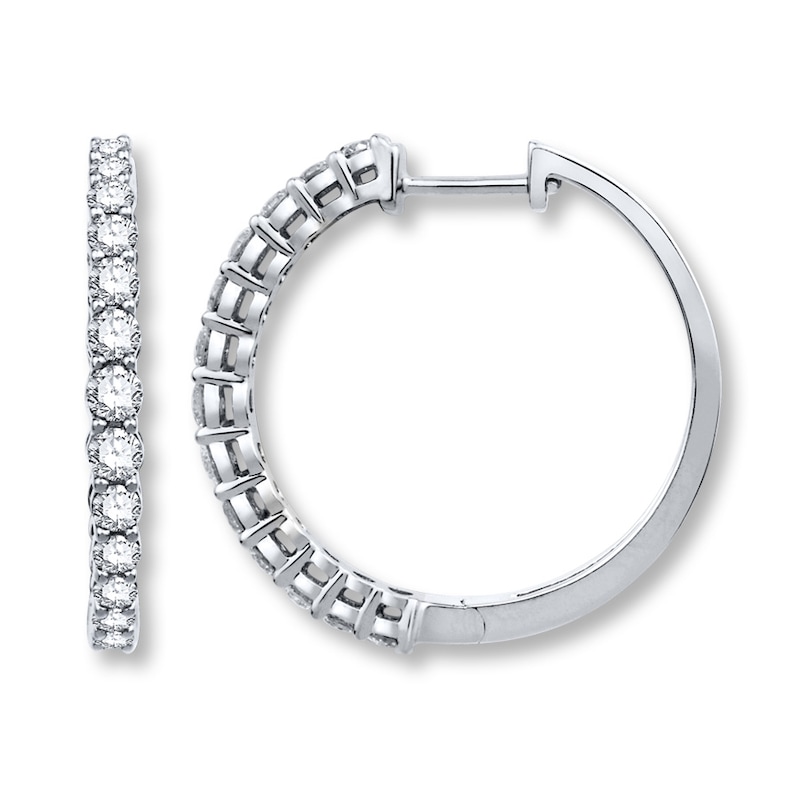 Main Image 1 of Previously Owned Diamond Hoop Earrings 1 ct tw Round-cut 14K White Gold