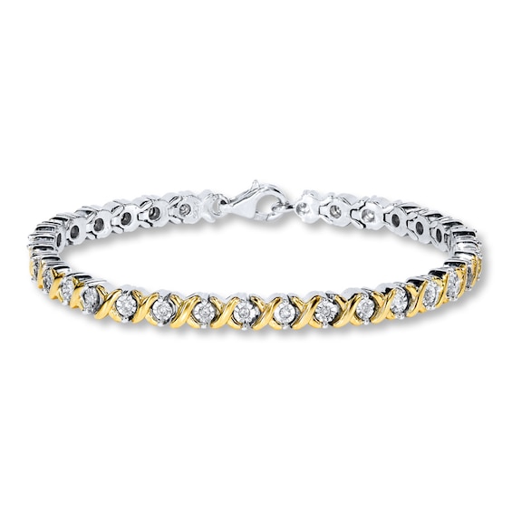 Previously Owned Diamond Bracelet 1/2 ct tw Round-cut Sterling Silver & 10K Yellow Gold 7.5"
