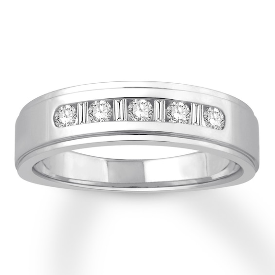 Previously Owned Men's Diamond Wedding Band 1/3 ct tw Baguette & Round-cut 14K White Gold
