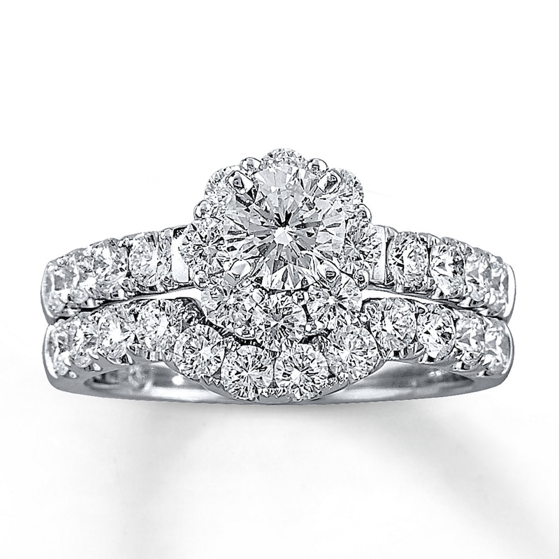 Main Image 1 of Previously Owned THE LEO Diamond Bridal Set 2 ct tw Round-cut 14K White Gold - Size 4.5