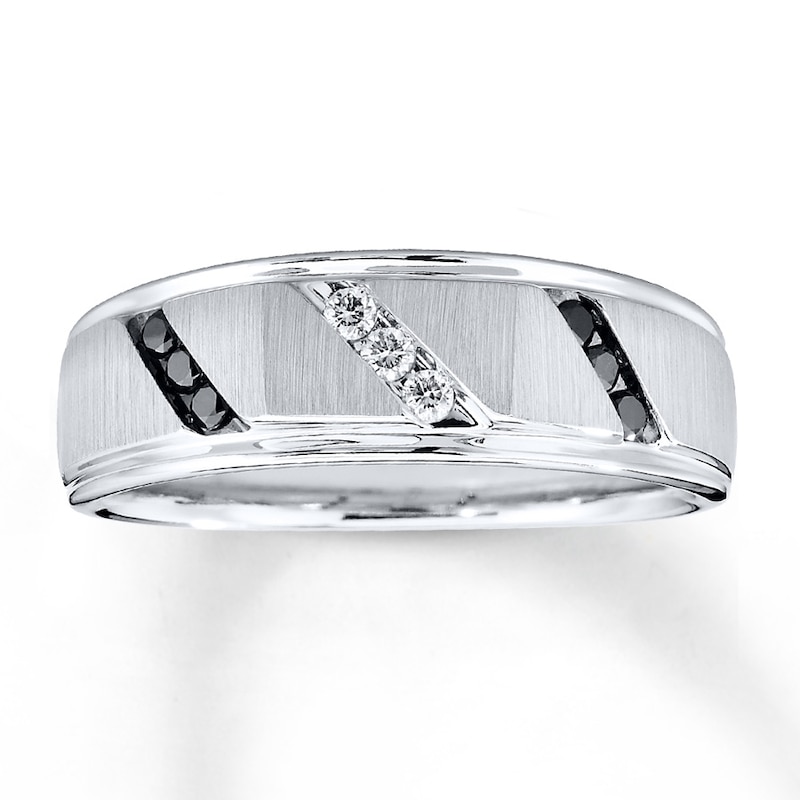 Main Image 1 of Previously Owned Men's Diamond Band 1/5 ct tw Black/White Round-cut 10K White Gold - Size 6