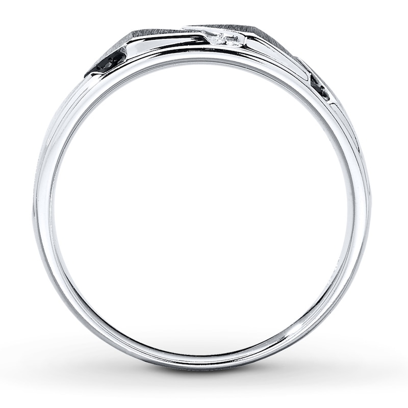 Main Image 2 of Previously Owned Men's Diamond Band 1/5 ct tw Black/White Round-cut 10K White Gold - Size 6