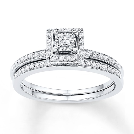 Previously Owned Diamond Bridal Set 1/4 ct tw Princess-cut 10K White Gold