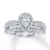 Thumbnail Image 0 of Previously Owned Diamond Bridal Set 1-1/5 ct tw Pear & Round-cut 14K White Gold