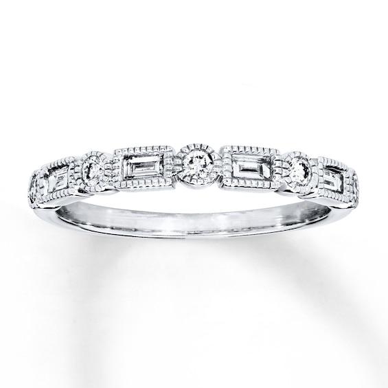 Previously Owned Diamond Anniversary Band 1/4 ct tw Round & Baguette-cut 14K White Gold