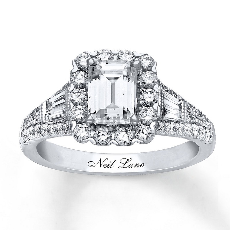 Previously Owned Neil Lane Engagement Ring 1-7/8 ct tw Baguette & Round-cut Diamonds 14K White Gold - Size 4