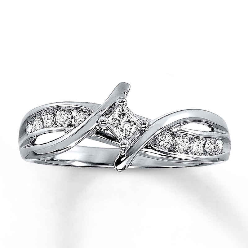 Previously Owned Previously Owned Promise Ring 1/4 ct tw Princess & Round-cut 10K White Gold - Size 4.25