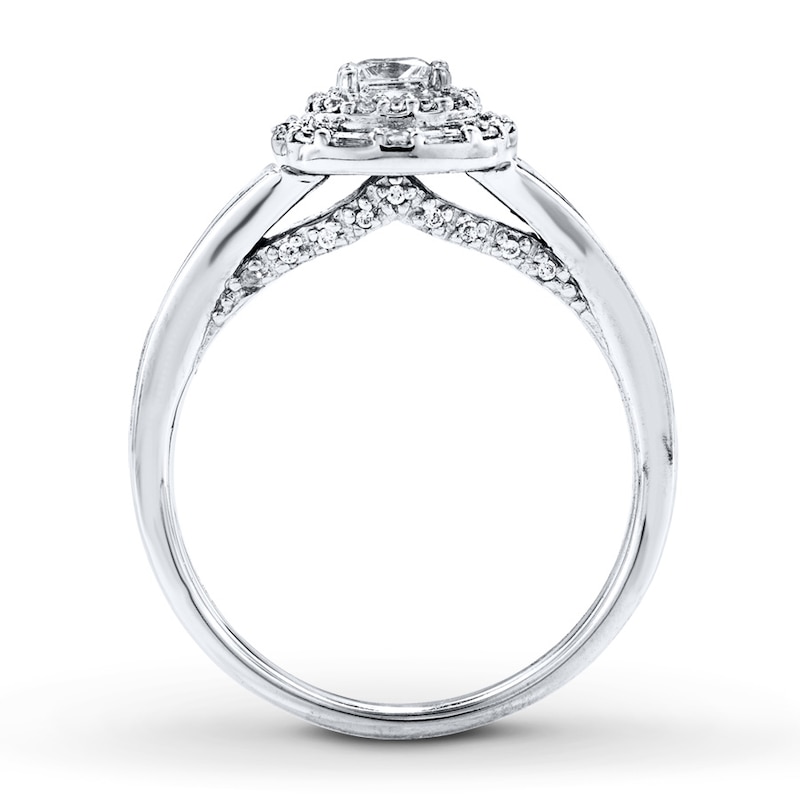 Main Image 2 of Previously Owned Diamond Engagement Ring 5/8 ct tw Princess, Baguette, & Round-cut 14K White Gold