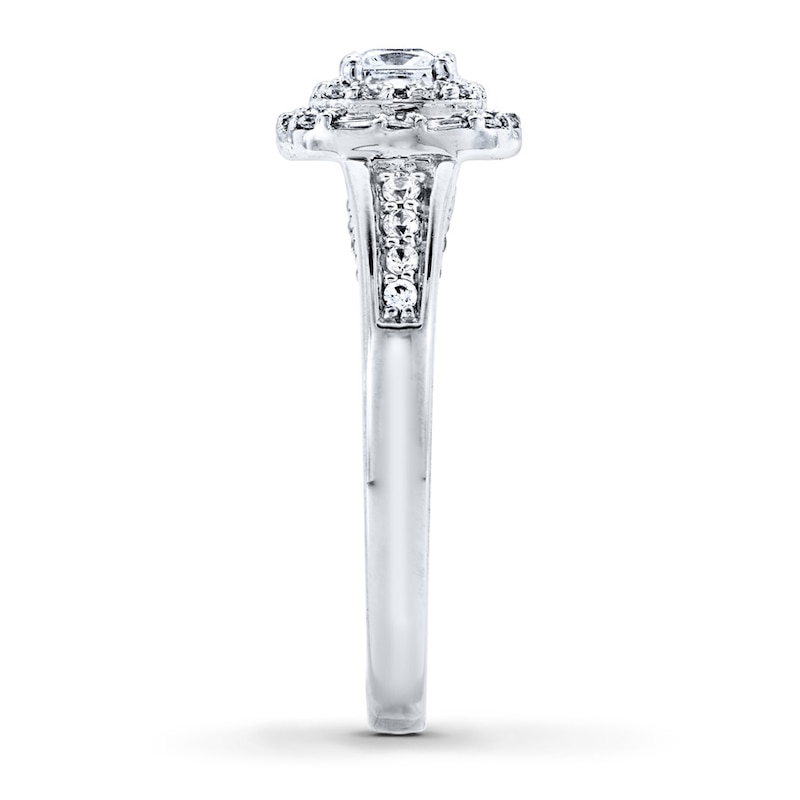 Main Image 3 of Previously Owned Diamond Engagement Ring 5/8 ct tw Princess, Baguette, & Round-cut 14K White Gold