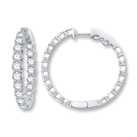 Previously Owned Diamond Hoop Earrings 5 ct tw Round-cut 14K White Gold