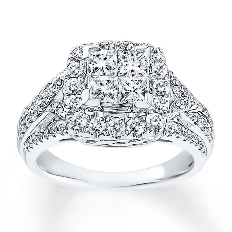 Main Image 1 of Previously Owned Diamond Engagement Ring 1-3/8 ct tw Princess-cut 14K White Gold