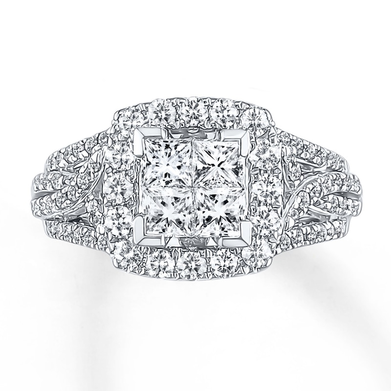 Main Image 4 of Previously Owned Diamond Engagement Ring 1-3/8 ct tw Princess-cut 14K White Gold