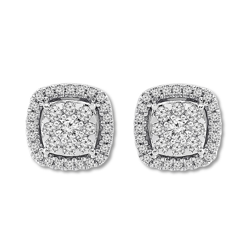 Main Image 1 of Previously Owned Diamond Stud Earrings 1 ct tw Round-cut 10K White Gold