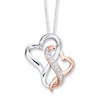 Thumbnail Image 1 of Previously Owned Double Heart Necklace 1/20 ct tw Diamonds 10K Two-Tone Gold