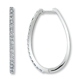 Previously Owned Diamond Hoop Earrings 1 ct tw Round-cut 14K White Gold