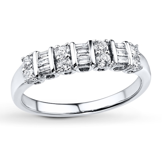 Previously Owned Diamond Anniversary Band 1/2 ct tw Baguette & Round-cut 10K White Gold