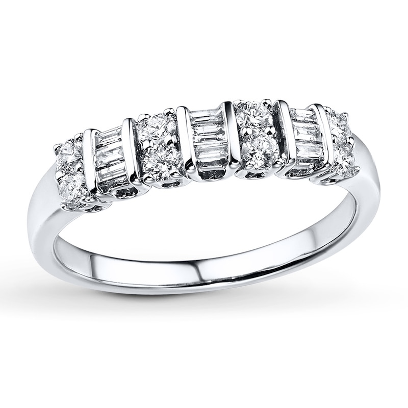 Main Image 1 of Previously Owned Diamond Anniversary Band 1/2 ct tw Baguette & Round-cut 10K White Gold