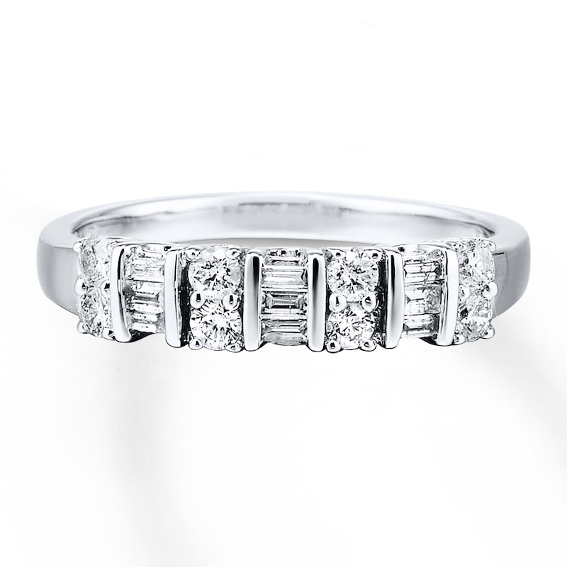 Main Image 4 of Previously Owned Diamond Anniversary Band 1/2 ct tw Baguette & Round-cut 10K White Gold