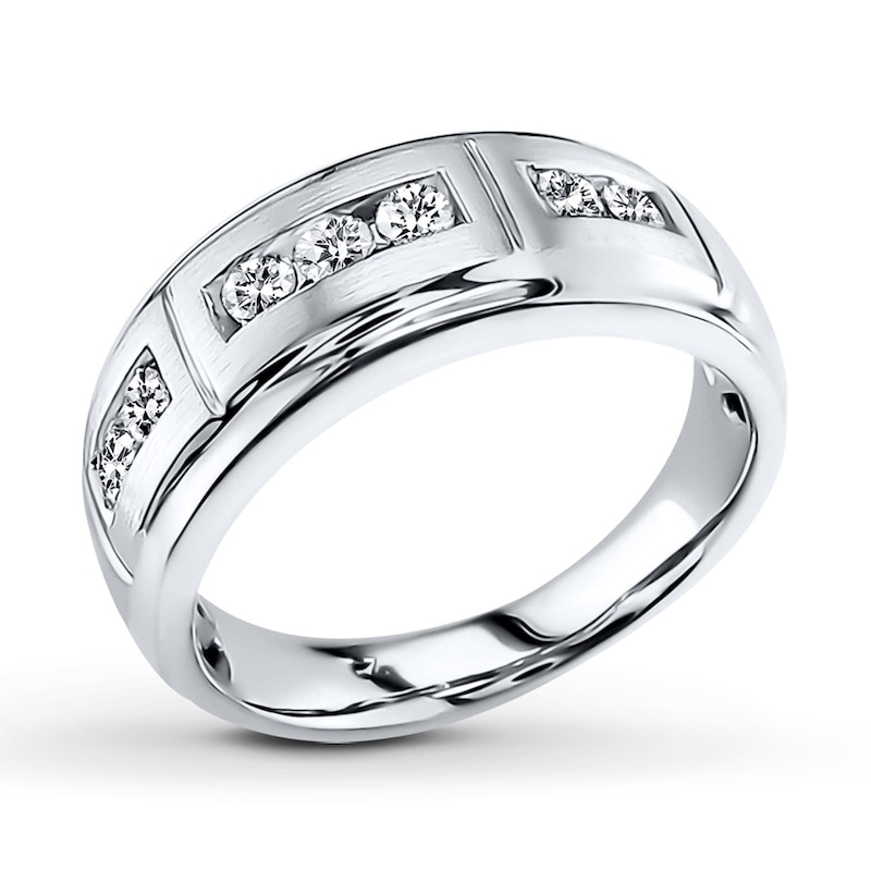 Main Image 4 of Previously Owned Diamond Men's Wedding Band 1/2 ct tw Round-cut 14K White Gold