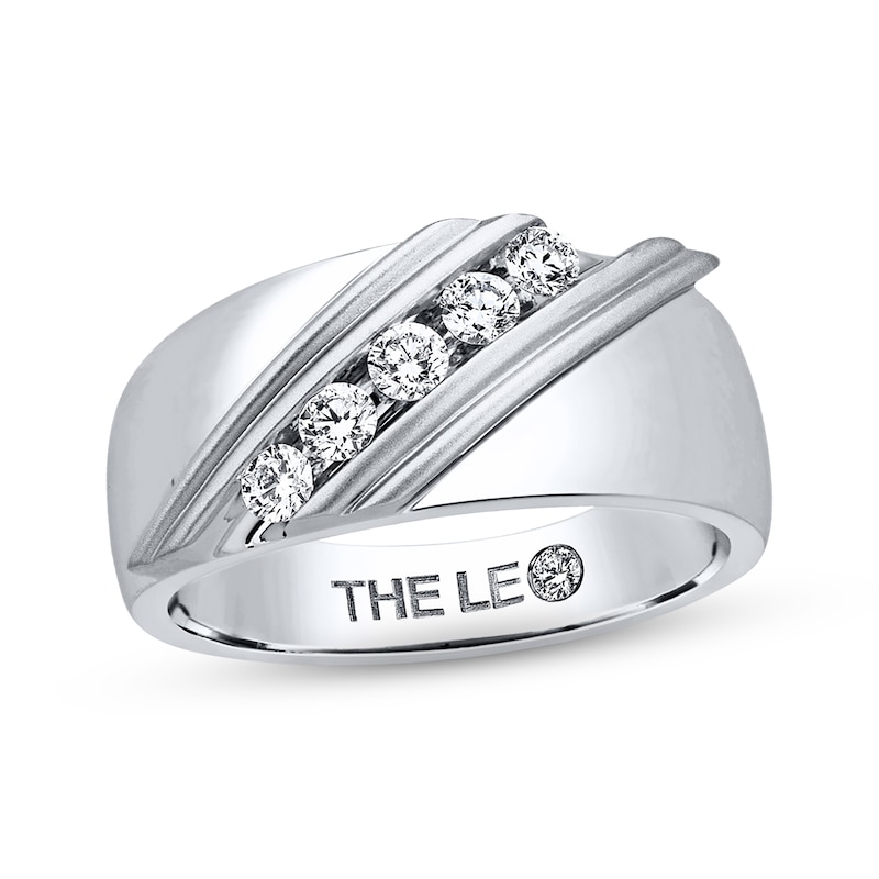 Main Image 1 of Previously Owned Men's THE LEO Diamond Wedding Band 3/8 ct tw Round-cut 14K White Gold