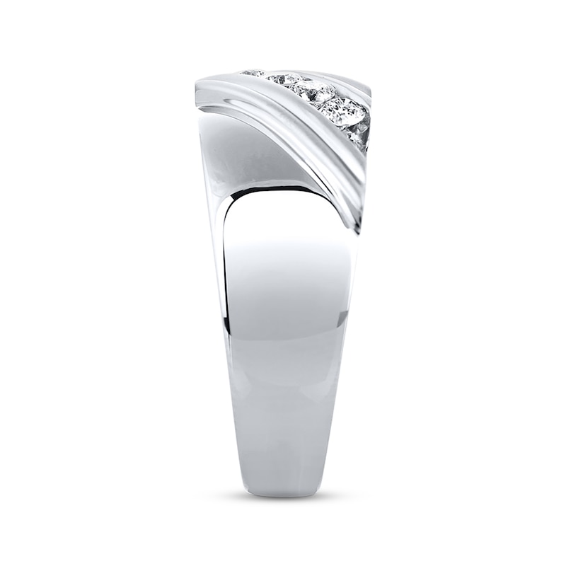 Main Image 3 of Previously Owned Men's THE LEO Diamond Wedding Band 3/8 ct tw Round-cut 14K White Gold