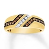Thumbnail Image 0 of Previously Owned Men's Brown & White Diamond Wedding Band 1/2 ct tw Round-cut 10K Yellow Gold