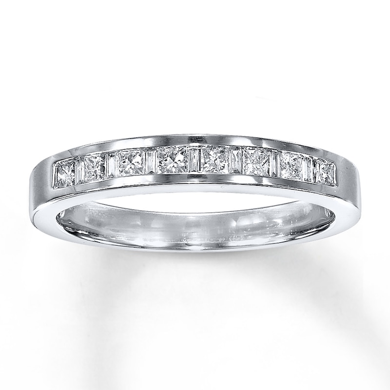 Main Image 1 of Previously Owned Diamond Wedding Band 1/3 ct tw Princess & Baguette-cut 14K White Gold