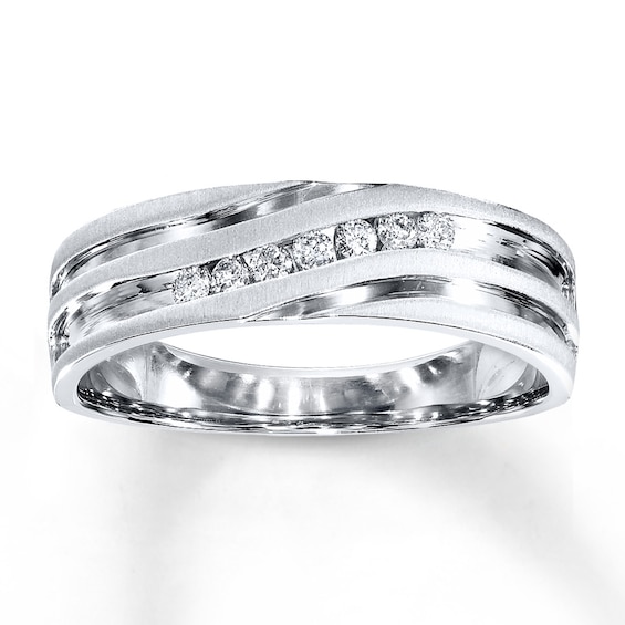 Previously Owned Men's Wedding Band 1/6 ct tw Round-cut Diamonds 10K White Gold