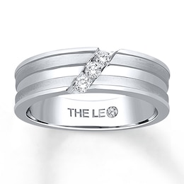 Previously Owned THE LEO Men's Wedding Band 1/6 ct tw Round-cut 14K White Gold