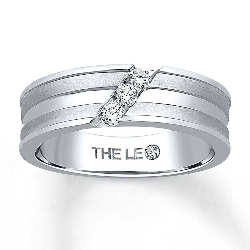 Main Image 1 of Previously Owned THE LEO Men's Wedding Band 1/6 ct tw Round-cut 14K White Gold