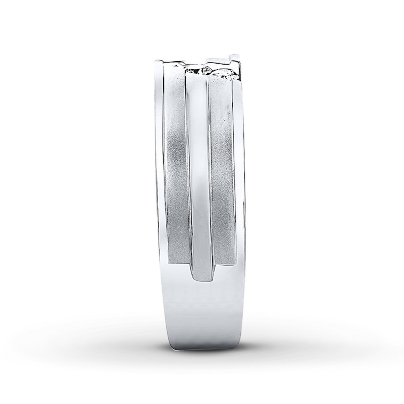 Main Image 3 of Previously Owned THE LEO Men's Wedding Band 1/6 ct tw Round-cut 14K White Gold